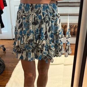 Misa Los Angeles Blue and Black Floral Mini Skirt